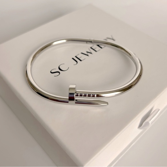 Nail Bracelet Silver Love Bangle Cuff Stainless Steel Non-Tarnish Jewelry - Picture 3 of 8